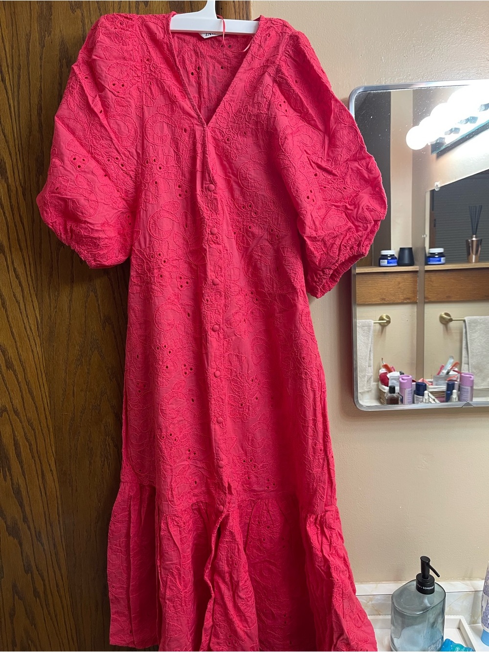 Zara Hot Pink Eyelet Midi Dress